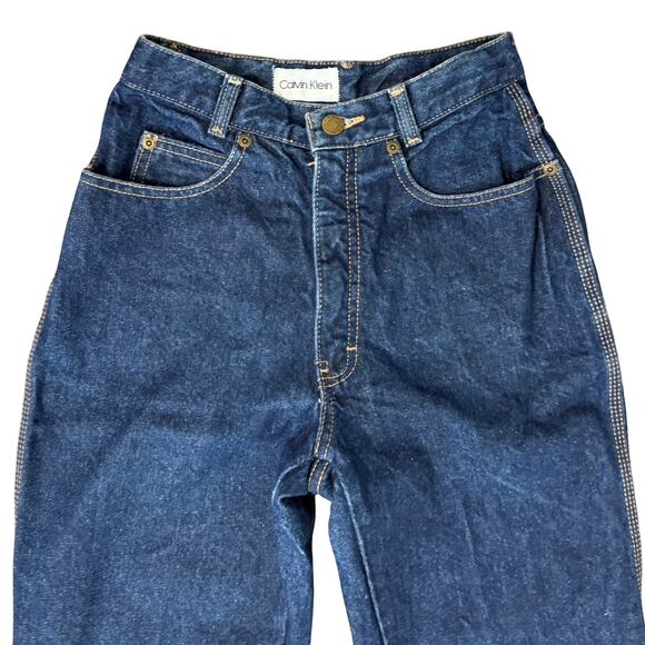 Vintage 90s Calvin Klein Dark Wash Blue High Rise Mom Jeans Tapered Leg Size 7 - Picture 9 of 10